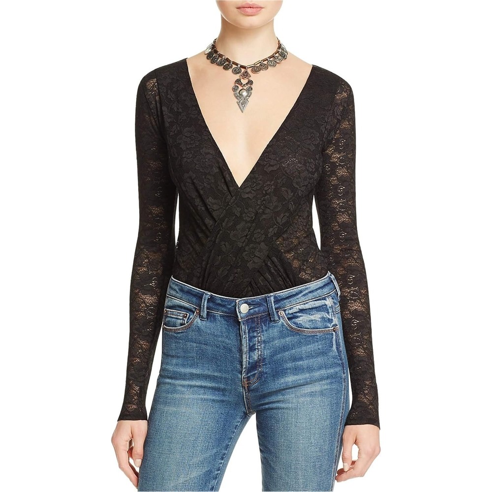 Free People Black Lace Bodysuit